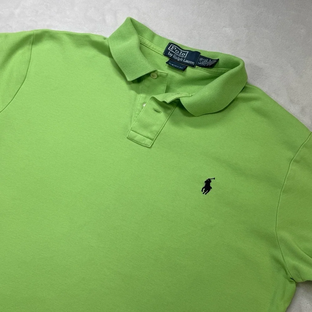 Polo Ralph Lauren Custom Fit Polo Shirt Lime Green L 90s‎ Y2K Preppy Ivy